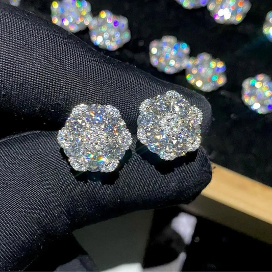 VVS Moissanite Stud Earrings Iced Out Cluster Flower Stud Earrings