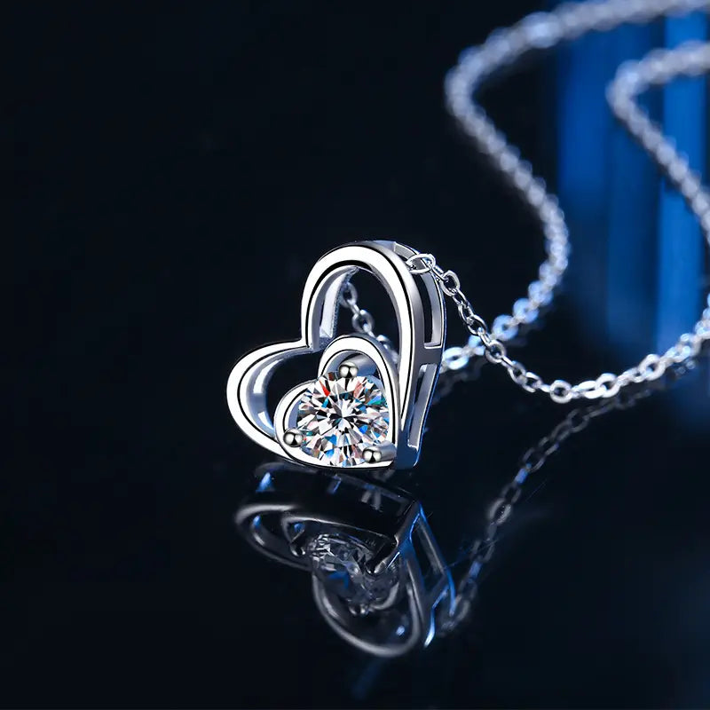 Love-Shaped 50-Point Moissanite Pendant with Clavicle Chain Necklaces