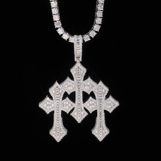 VVS Moissanite Emerald Cut Tripple Cross Pendant