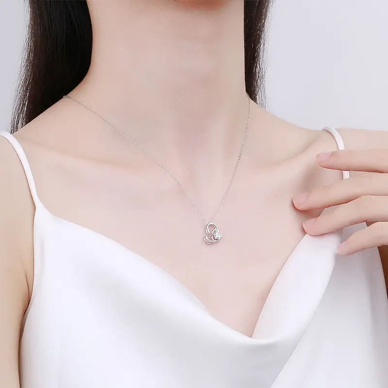 Love-Shaped 50-Point Moissanite Pendant with Clavicle Chain Necklaces