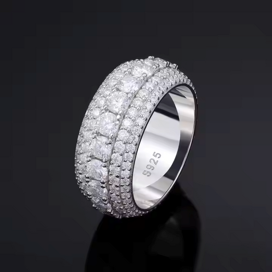 Paved VVS Moissanite Iced Out 5 Layer Diamond Band Ring